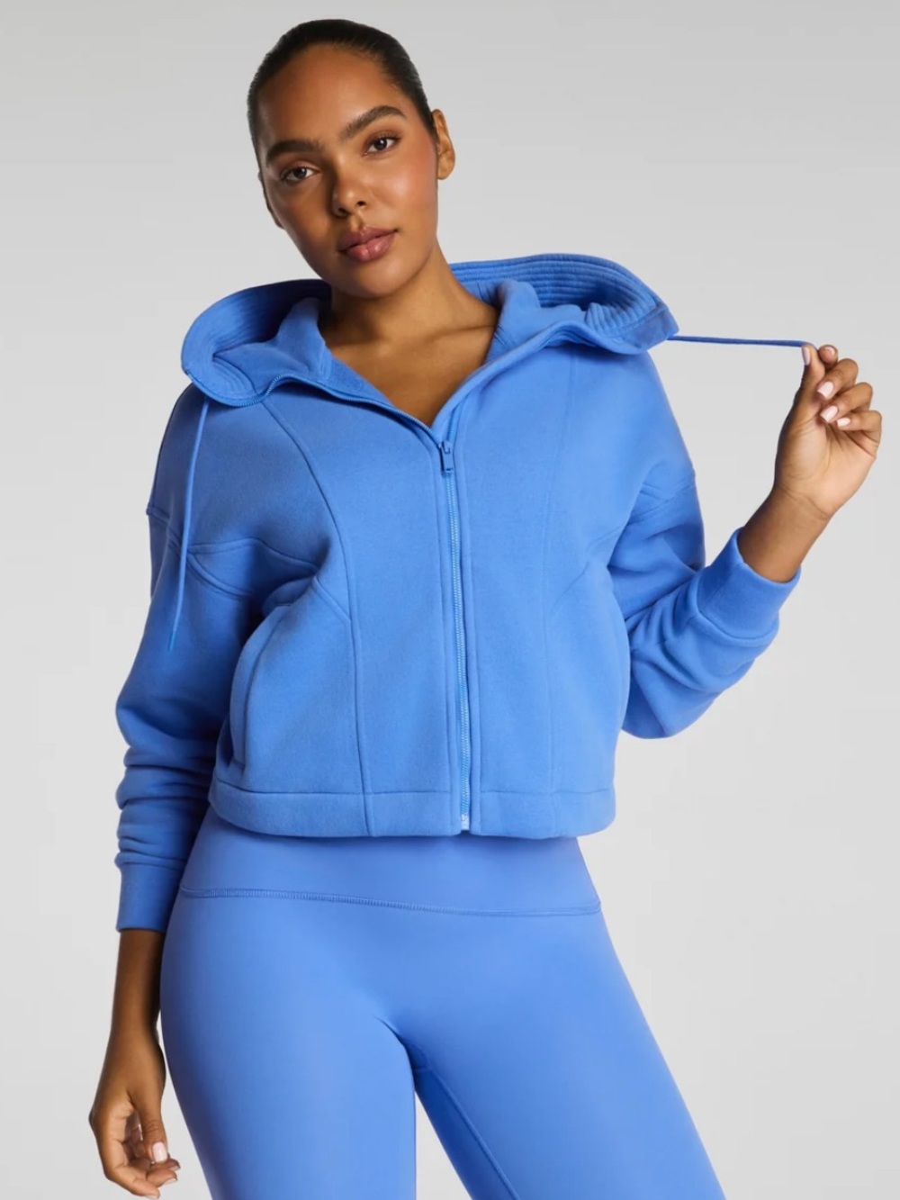 SPANX Bright Blue Cropped Zip Hoodie